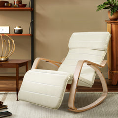 Fabric Recliner Rocking Armchair with adjustable Footrest - Beige