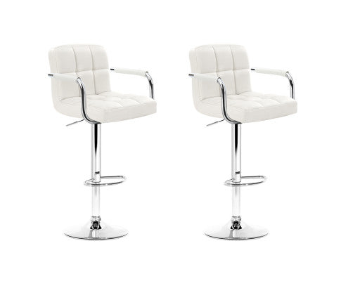 Set of 2 Bar Stools Gas lift Swivel - Steel and White