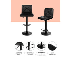 Set of 4 Bar Stools PU Leather Criss Cross Style - Black