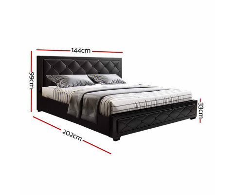 Bed Frame Double Size Gas Lift Base With Storage Black Leather Tiyo Collection