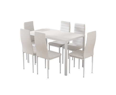 Dining Chairs and Table Dining Set 6 Chair Set Of 7 Wooden Top White