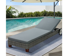 Sun Lounge Wicker Lounger Day Bed Wheel Patio Outdoor Furniture Setting