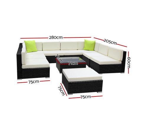 10PC Outdoor Furniture Sofa Set Wicker Garden Patio Lounge