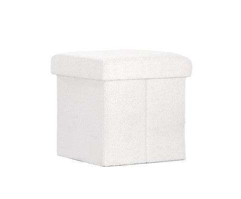Square Foot Stool Teddy Fabric Storage Ottoman Footrest Padded Seat White
