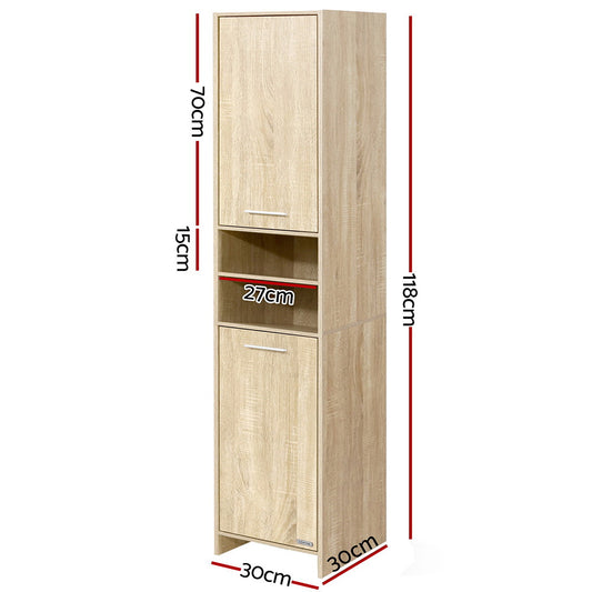 Bathroom Cabinet Tallboy Furniture Toilet Storage Laundry Cupboard Oak 185cm