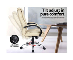 Office Chair Gaming Computer Chairs Executive PU Leather Seat Beige