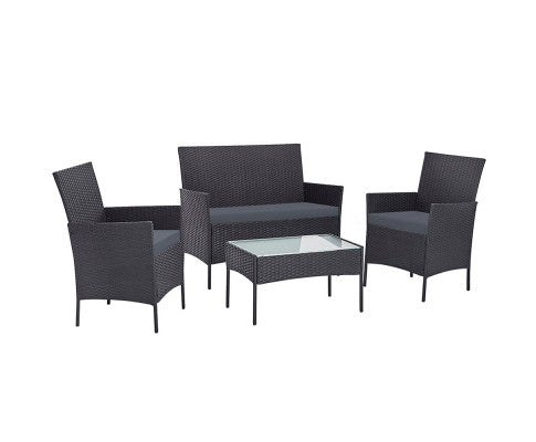 4-piece Outdoor Lounge Setting Wicker Patio Furniture Dining Set Grey