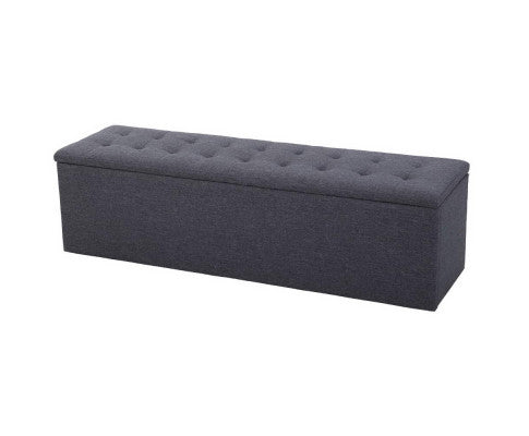 Storage Ottoman Blanket Box Linen Foot Stool Rest Chest Couch Grey