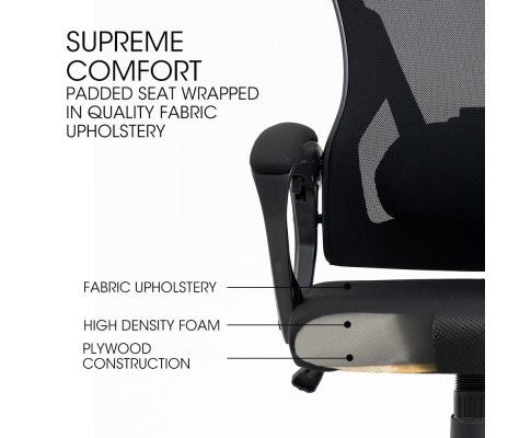 Ergonomic Office Desk Chair, Height Adjustable Lumbar Support, Mesh Fabric, Headrest, Black