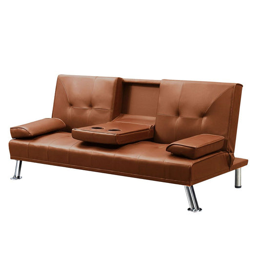 Sofa Bed Lounge PVC Leather Beds 3 Seater With Cup Holder