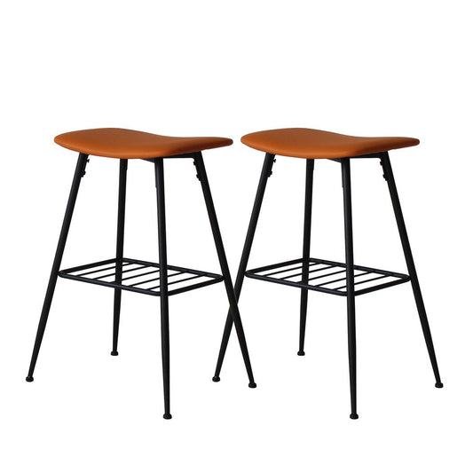 2x Bar Stools Kitchen Bar Pub Stool Counter Dining Chairs PU Leather Tan