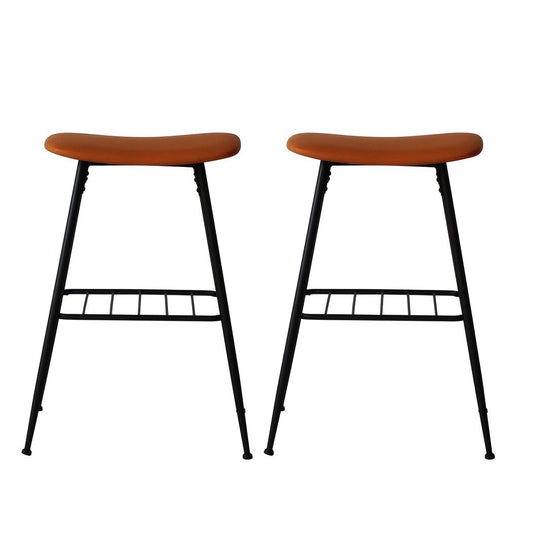 2x Bar Stools Kitchen Bar Pub Stool Counter Dining Chairs PU Leather Tan