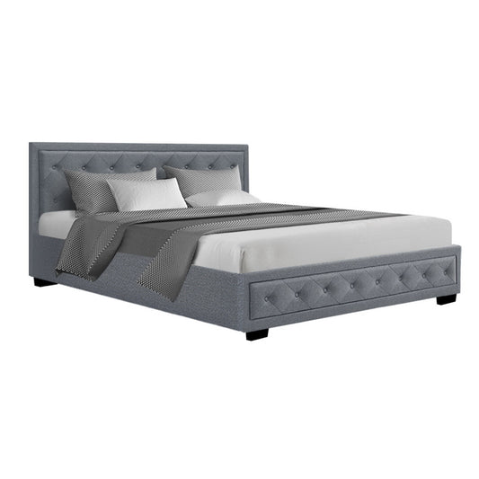 Bed Frame Fabric Gas Lift Storage - Grey King