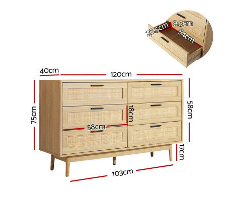 6 Chest of Drawers Rattan Tallboy Cabinet