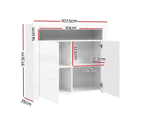 Buffet Sideboard Cabinet LED High Gloss Storage Cupboard