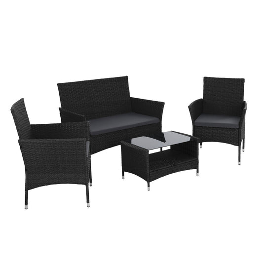 4 Piece Outdoor Dining Set Furniture Lounge Setting Table Chairs Black