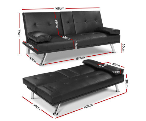 Sofa Bed Lounge Futon Couch 3 Seater Leather Cup Holder Recliner
